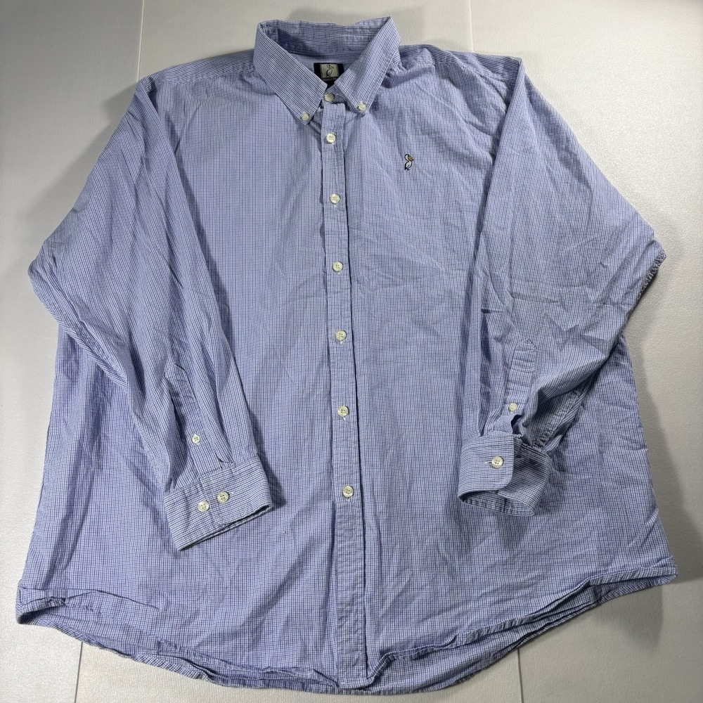 Mobile Bay Pelican Logo Button Down Shirt Mens XL Blue Gingham Check Long Sleeve